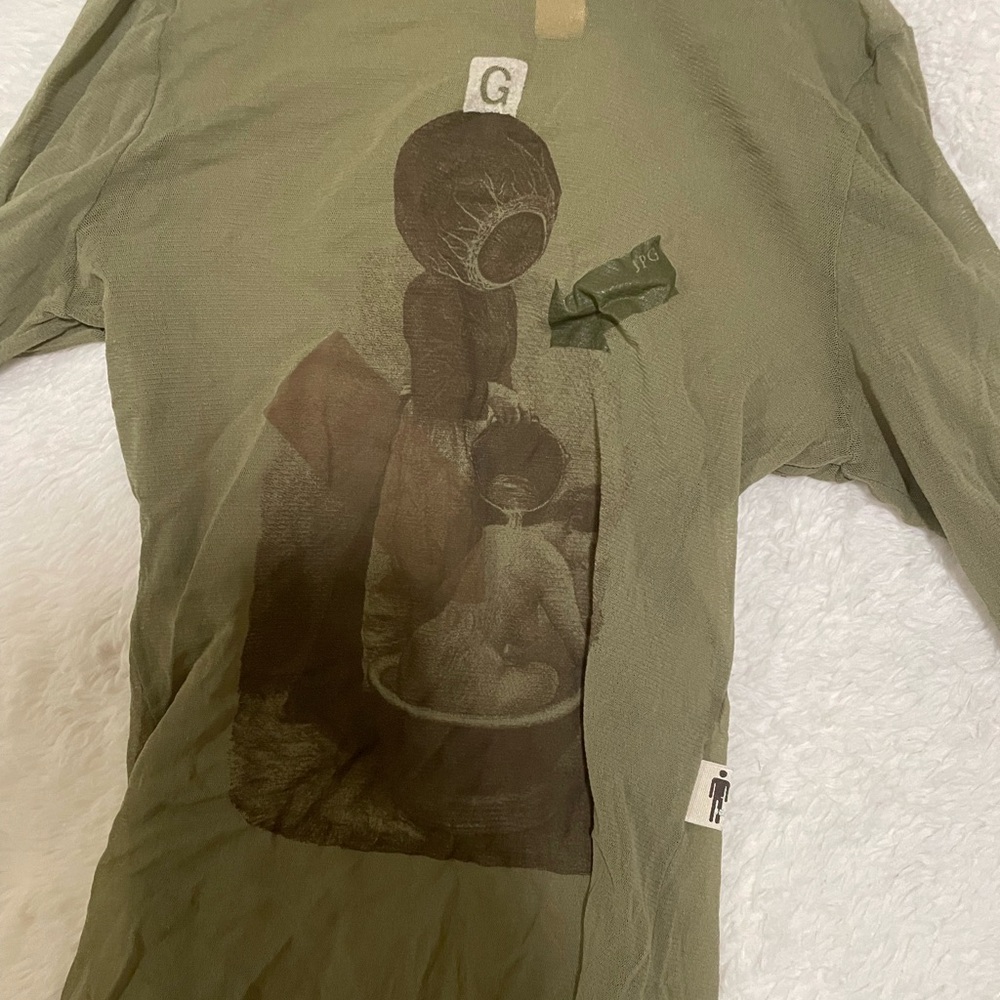Jean Paul Gaultier Olive Green Graphic Top - Picture 2 of 5